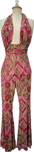 Misa Los Angeles Pink Multi-Color Halter Jumpsuit XS (UK 4)