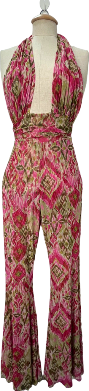 Misa Los Angeles Pink Multi-Color Halter Jumpsuit XS (UK 4)