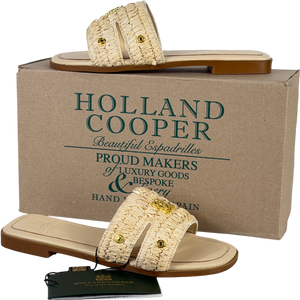 HOLLAND COOPER Beige Heraldic Monogram Logo Straw Slides UK 4 EU 37