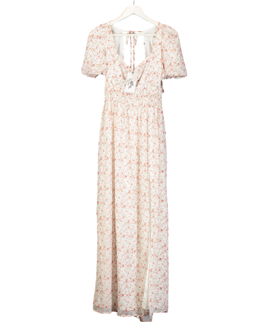 NA-KD White Floral Open Back Maxi Dress UK 10
