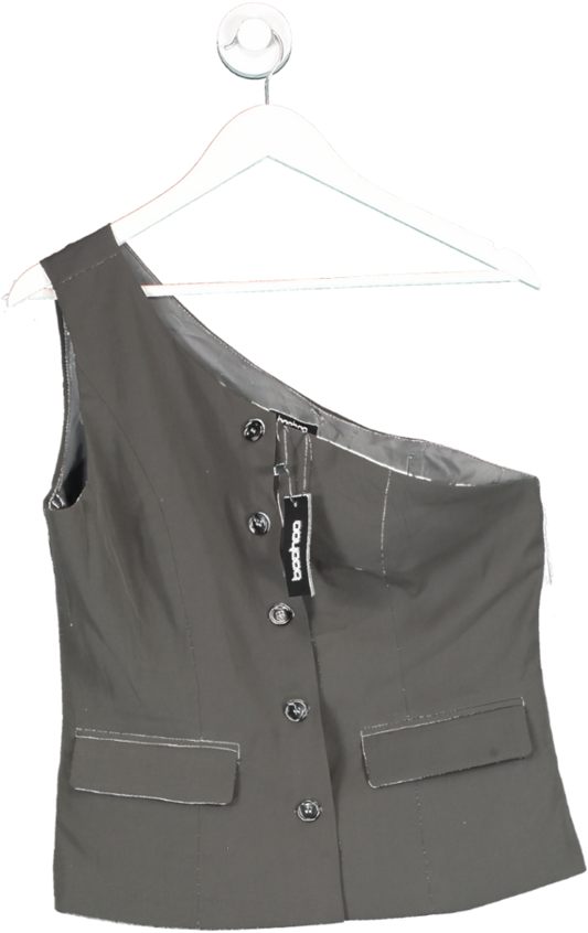 boohoo Grey One Shoulder Contrast Button Waistcoat UK 14