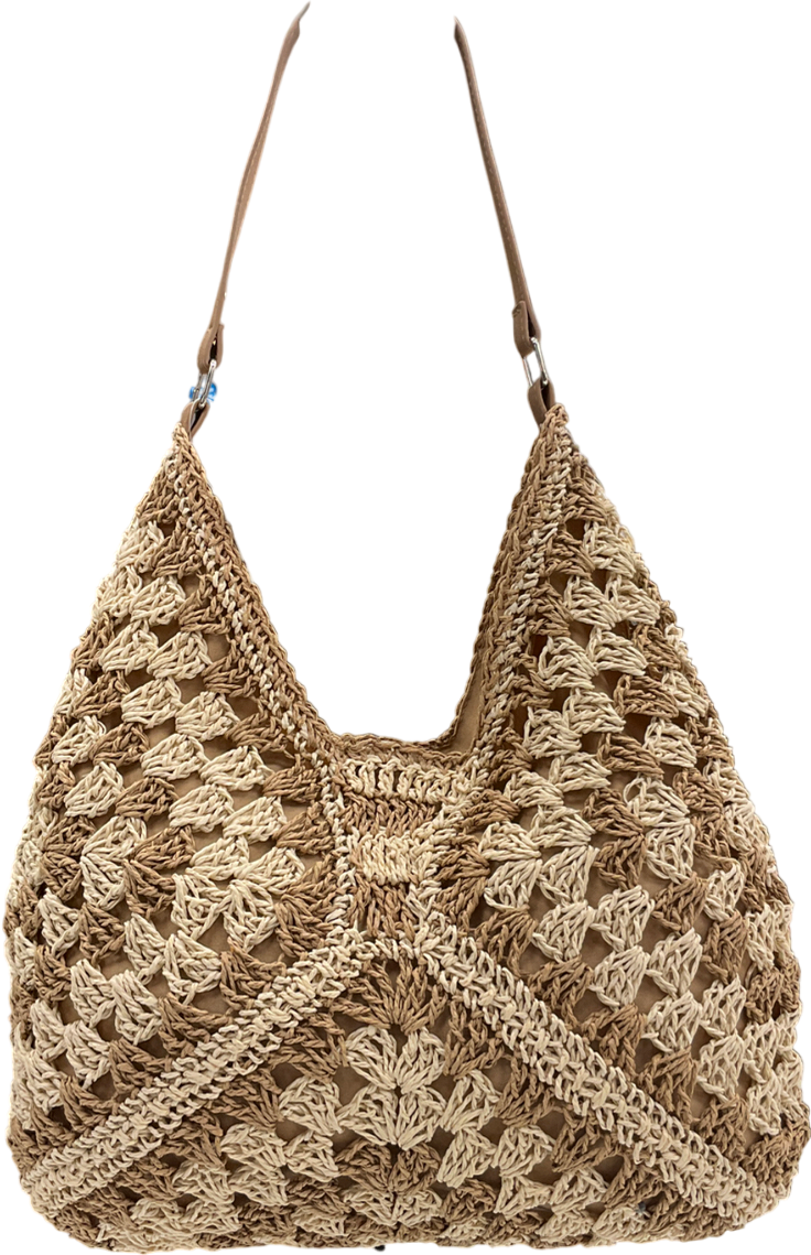 Cream Straw Beach Shoulder Bag Summer Crochet One Size