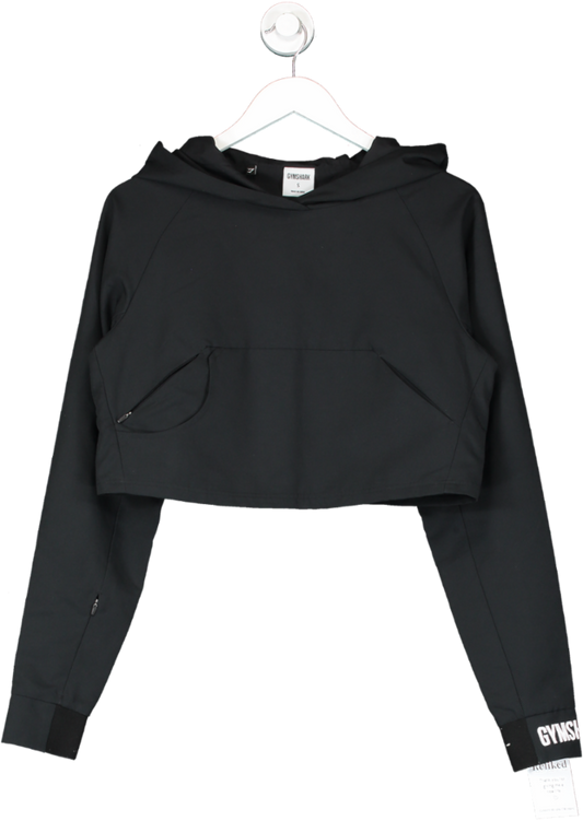 gymshark Black Cropped Overhead Hooded Jacket UK S