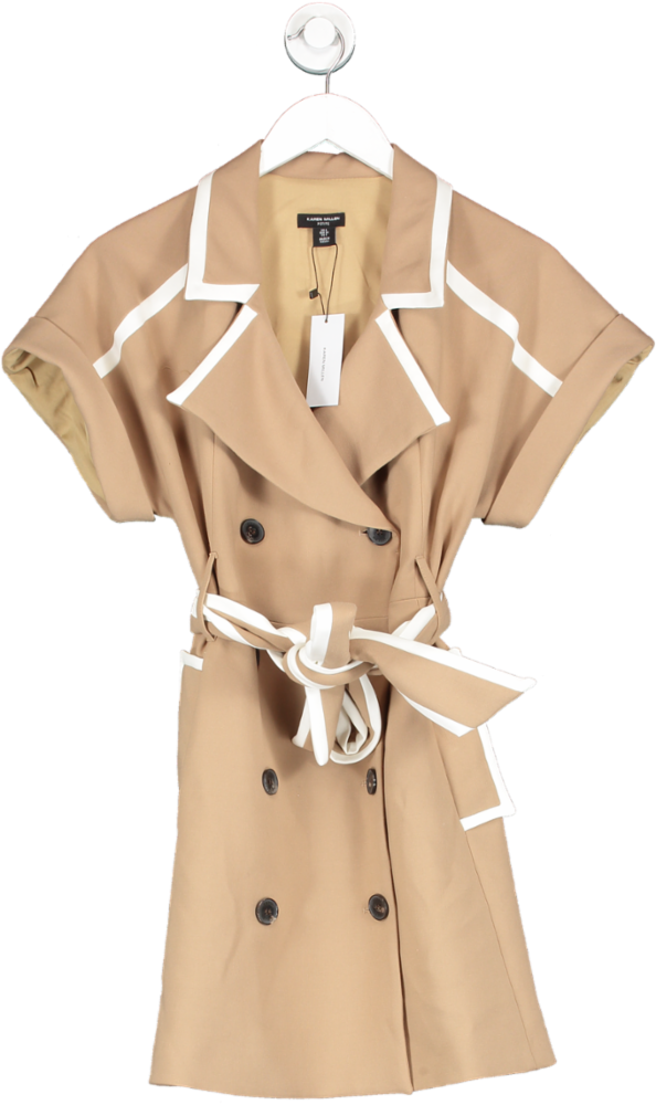 Karen Millen Brown Petite Compact Stretch Tipping Detailed Tailored Mini Dress UK 6