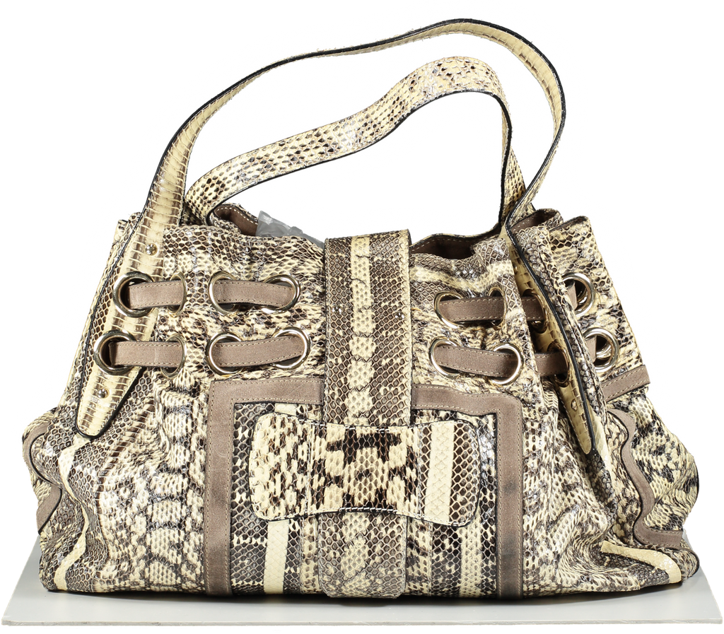 Jimmy Choo Beige Riki Snakeskin Hobo Handbag
