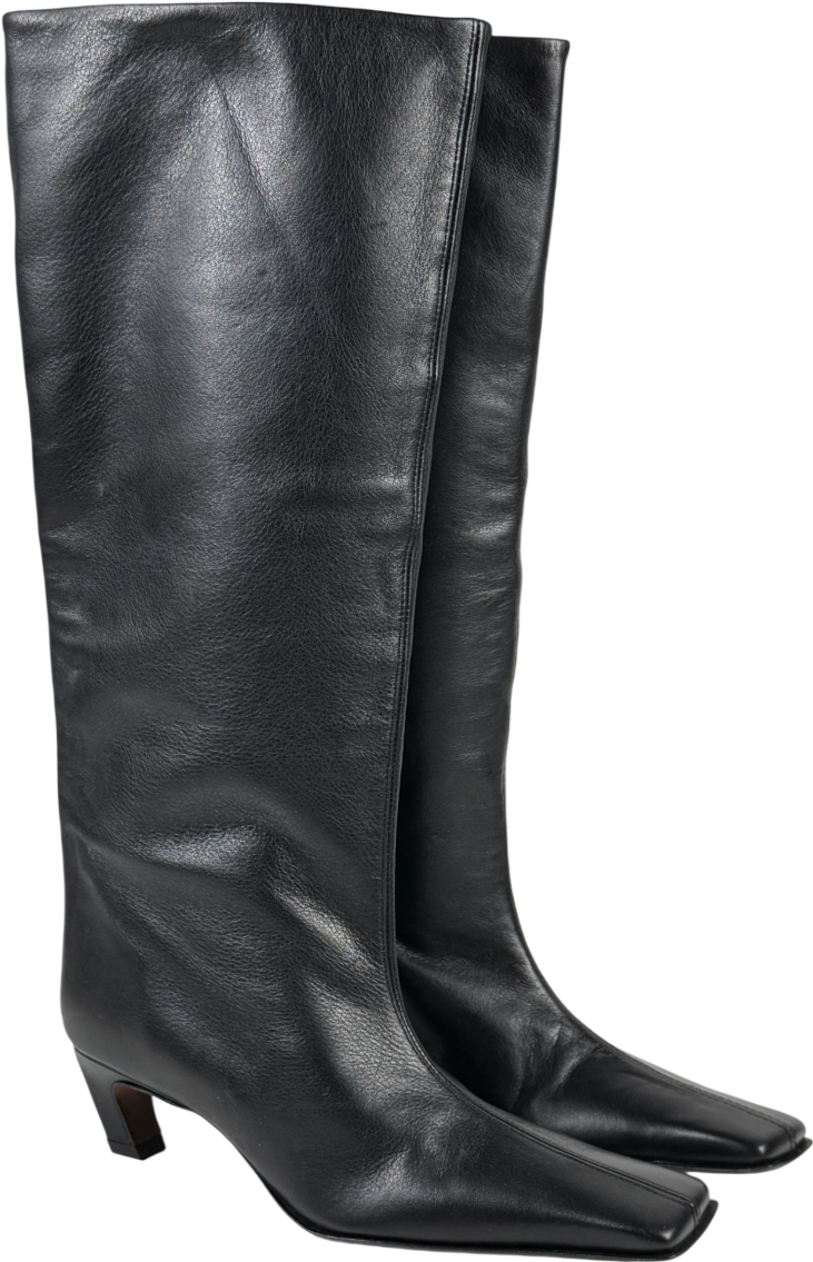 ASOS Premium Pull On Chisel Toe Knee Boots In Black Leather UK 7 EU 40 👠