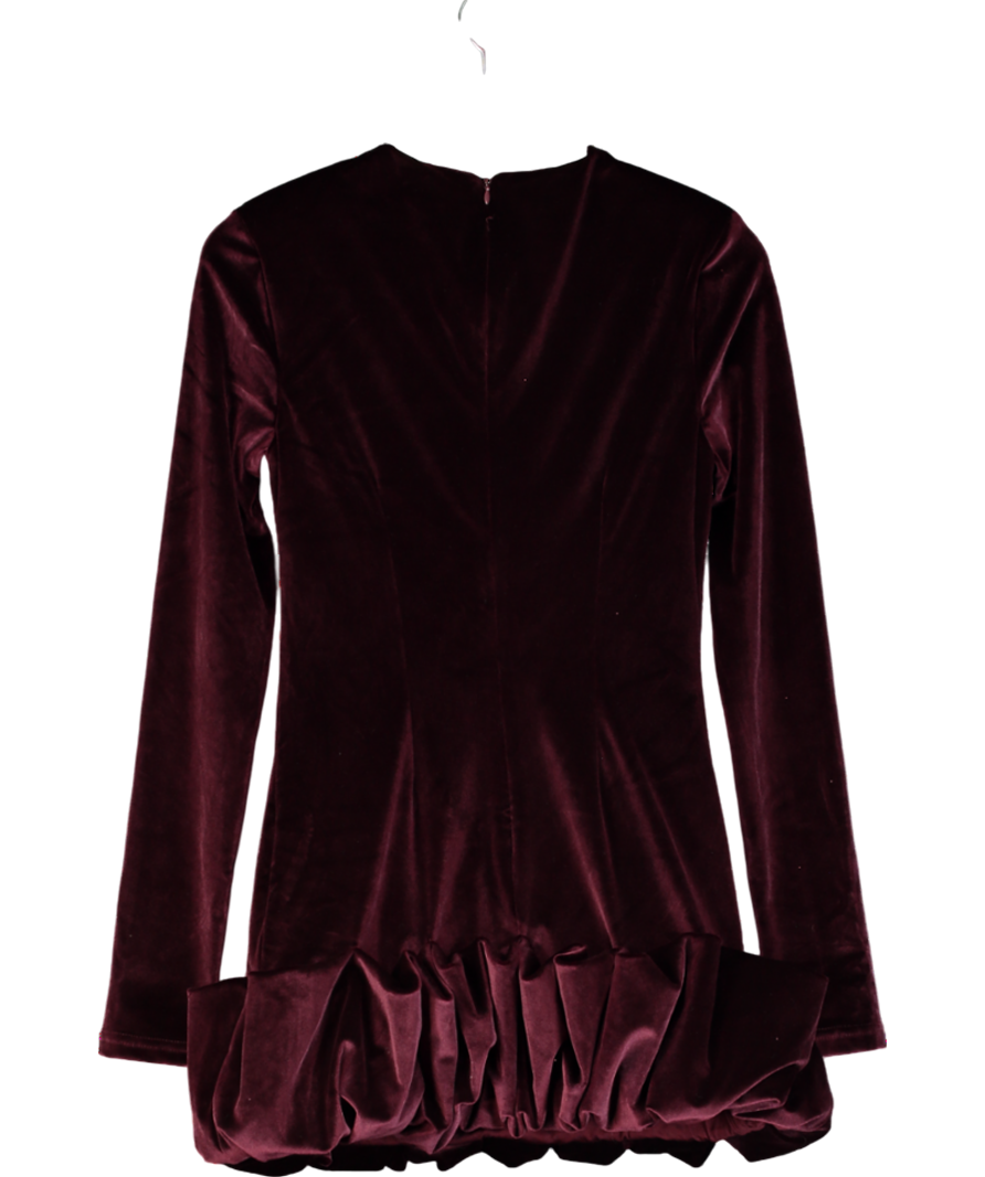 Club L Red Port Velvet Long-sleeved Ruffled Mini Dress UK 8