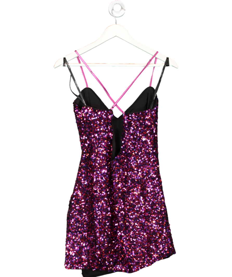 For Love & Lemons Purple Sequin All Over Strapy Dress UK S