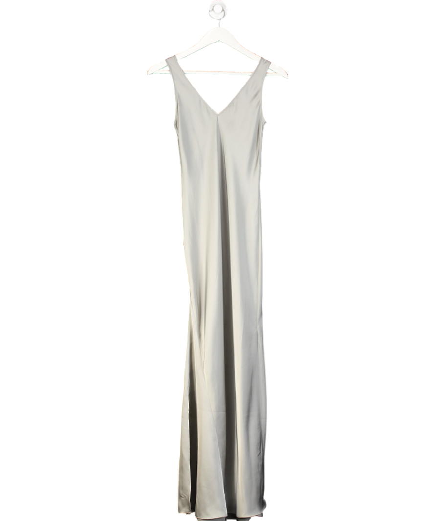 All Saints Metallic Silver Satin Maxi Dress UK XS