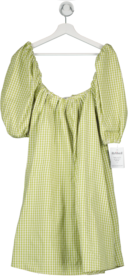 Mrs. Francoise Green Checked Puff Sleeve Midi Dress UK S/M
