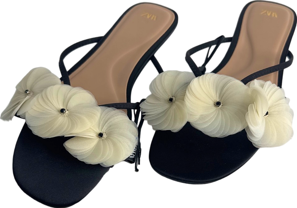 ZARA Black Floral Embellished Sandals UK 7