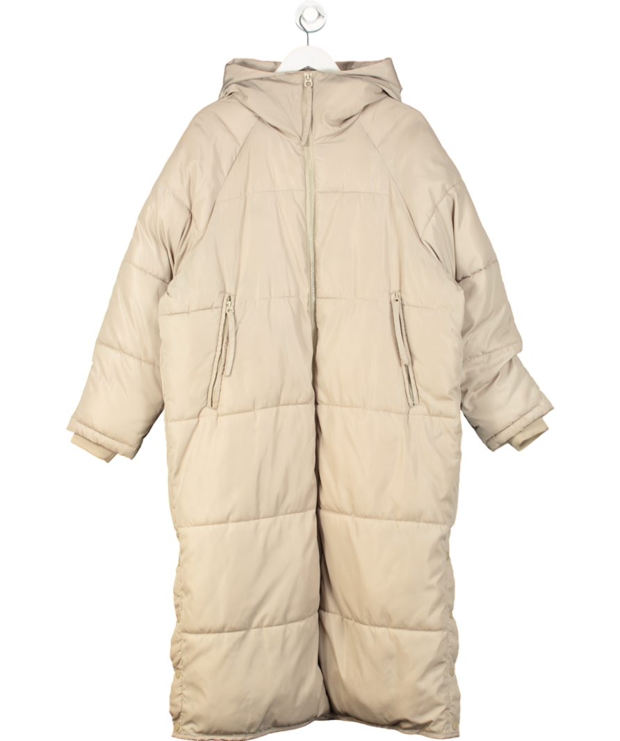 ZARA Cream Ecru Water Repellent Long Puffer Coat UK M