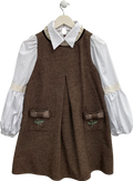 Petite Maison Kids Brown Cotton Silk Blend Twill Layered Dress UK XS