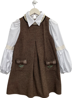 Petite Maison Kids Brown Cotton Silk Blend Twill Layered Dress UK XS