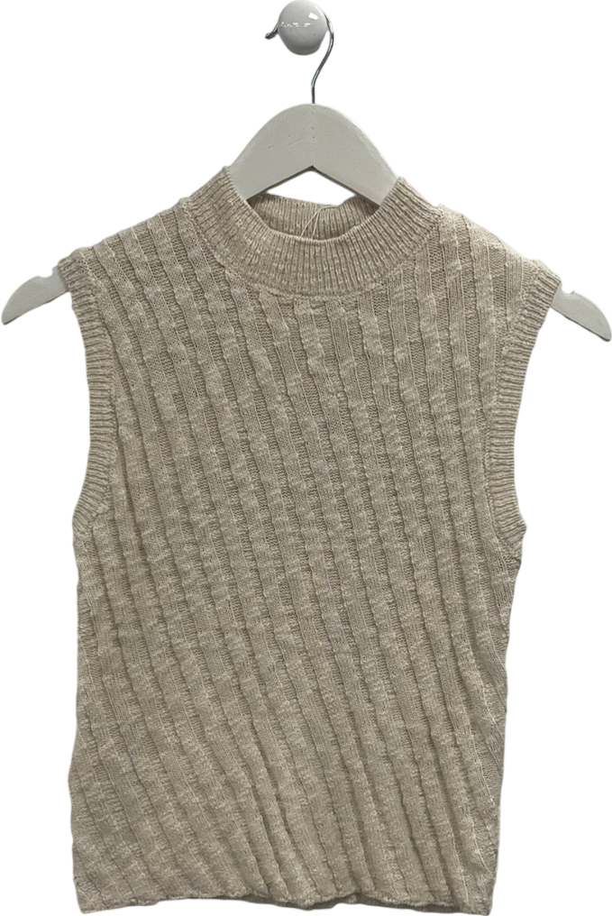 MANGO Cream Knitted Sleeveless Top UK M