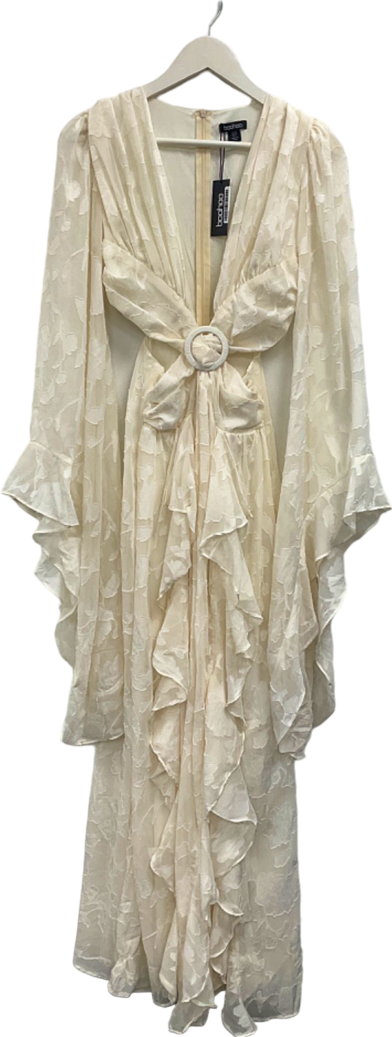 Boohoo White Floral Ruffle Maxi Dress UK 10