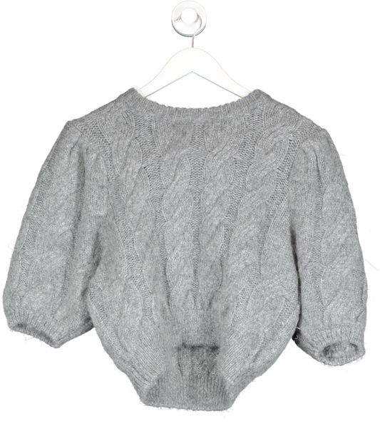 Soft Goat Grey Cable Knit Short Sleeve Sweater UK 8
