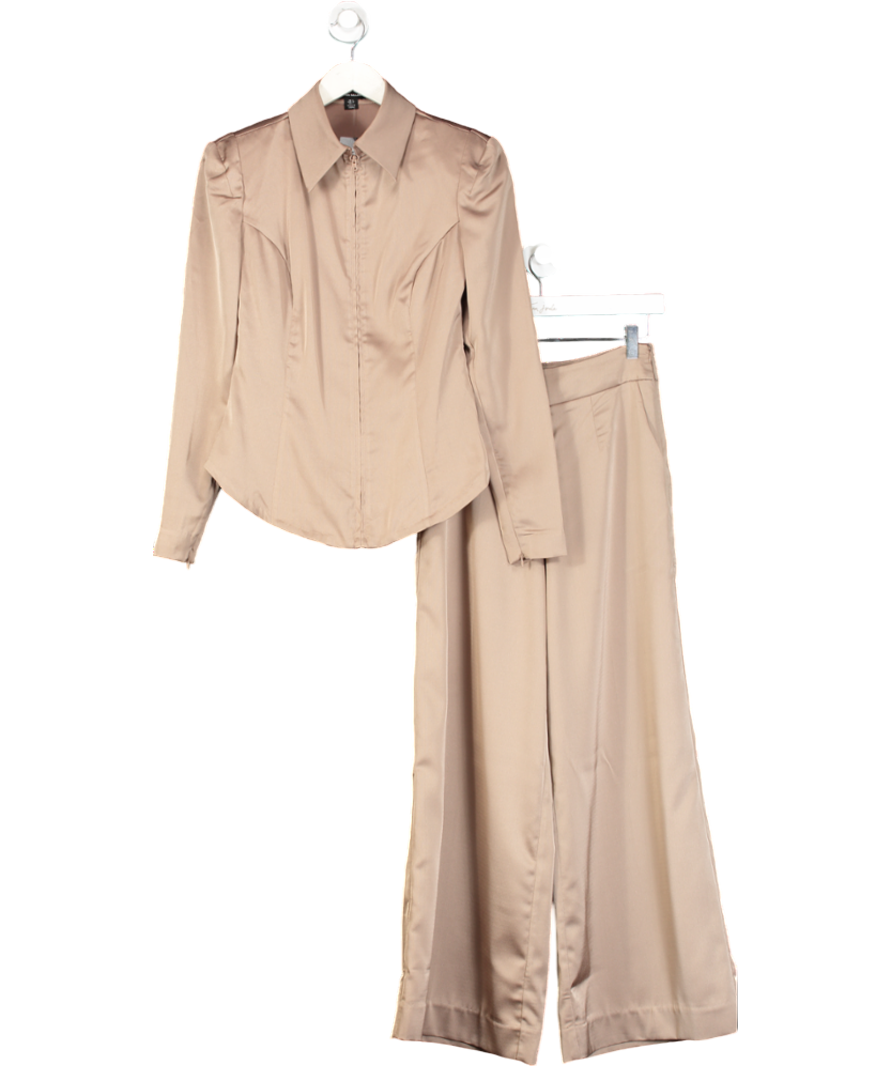 Karen Millen Brown Satin Zip Front Blouse And Trouser Set UK 6