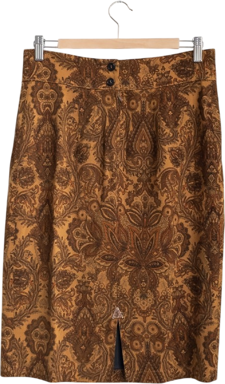 BYBLOS Vintage Mustard Yellow Wool Blend Paisley Print Pencil Skirt It46 UK 14