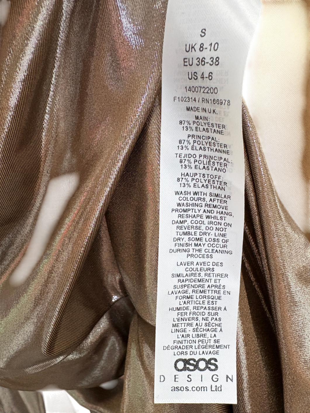 ASOS Metallic Ruched Maxi Dress UK S