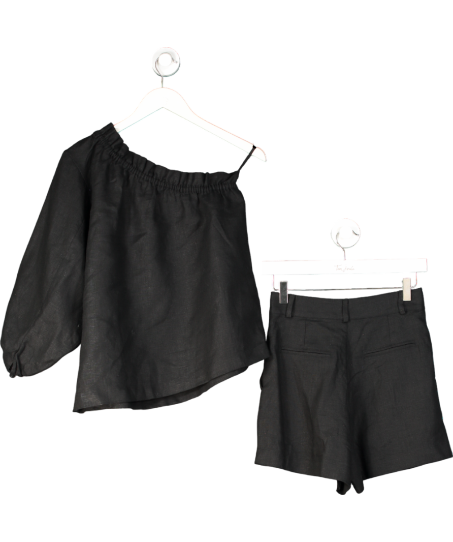 Labeca Black 2-piece Capri One Sleeve Linen Top And Shorts Set UK S