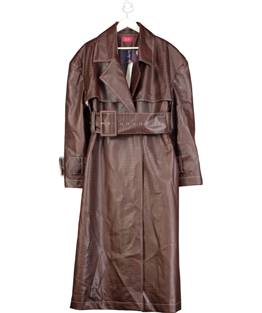 Kai Collective Brown Emani Faux Croc Leather Exaggerated Coat - Coffee UK L