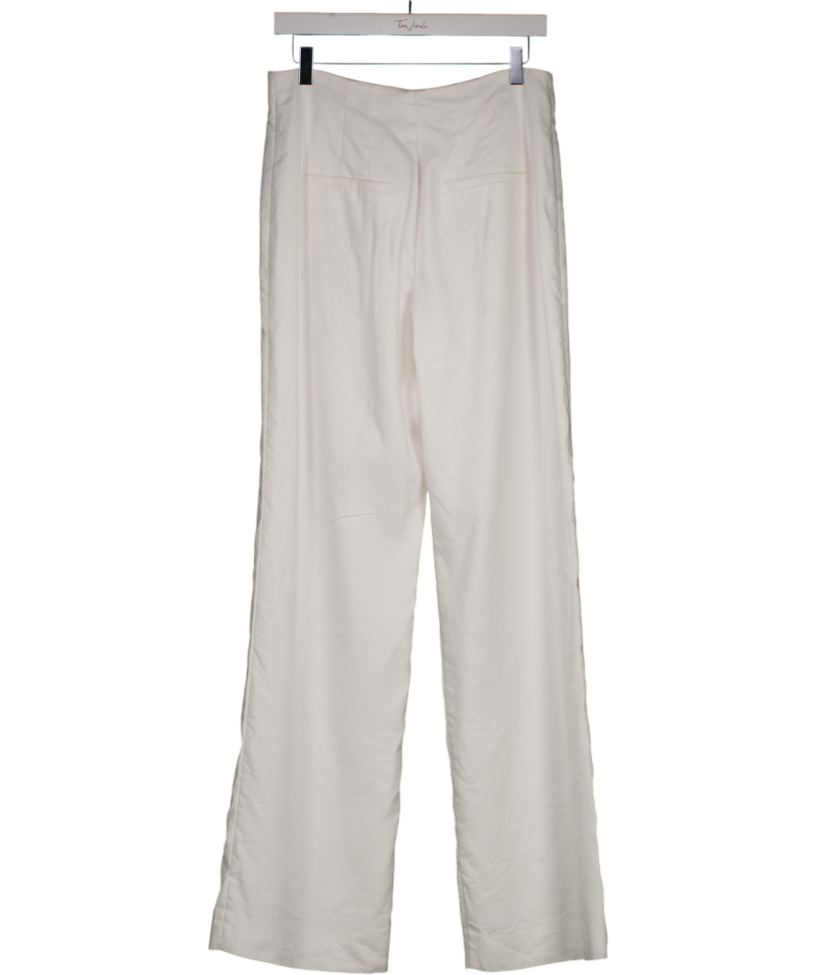Veronica Beard White Jude Linen Blend High Waist Wide-leg Trousers Uk12/ UK 14