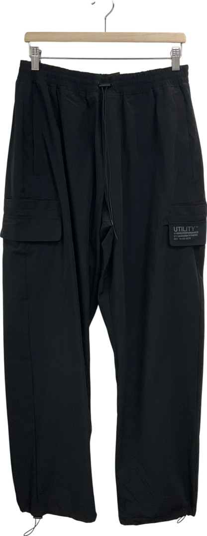 Vanquish Black Utility Wide Leg Cargo Trousers UK L