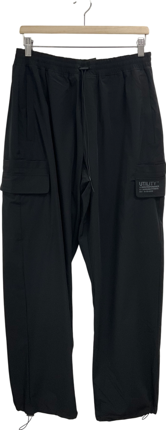 Vanquish Black Utility Wide Leg Cargo Trousers UK L