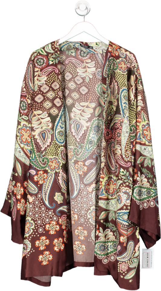 Nasty Gal Brown Paisley Print Open Kimono Top UK 24