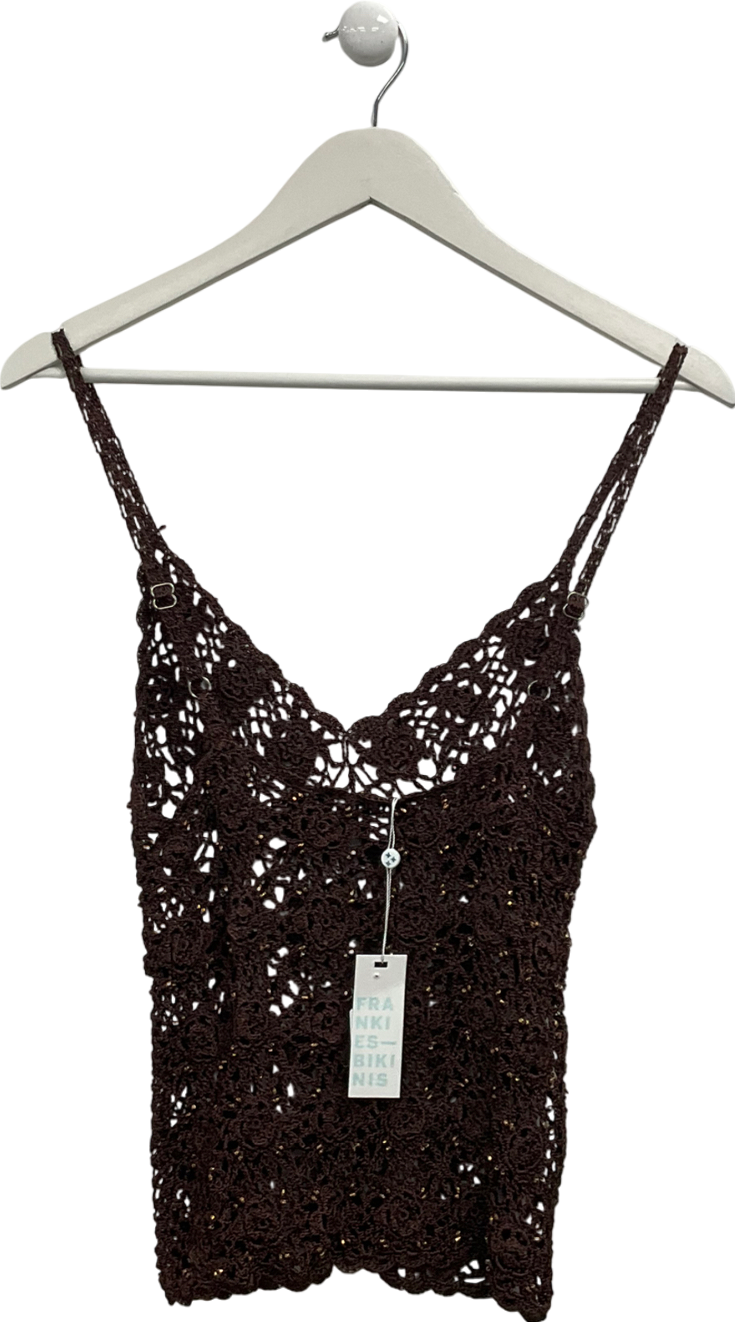 Frankies Bikinis Brown Pearl Crochet Tank UK S