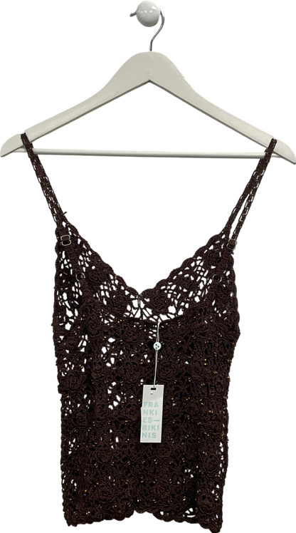 Frankies Bikinis Brown Pearl Crochet Tank UK S