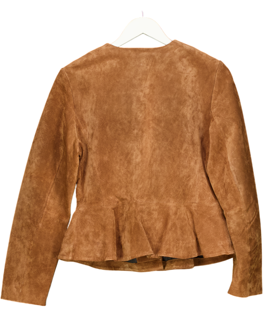 ZARA Tan Brown 100% Leather Jacket With Evasé Hem UK M