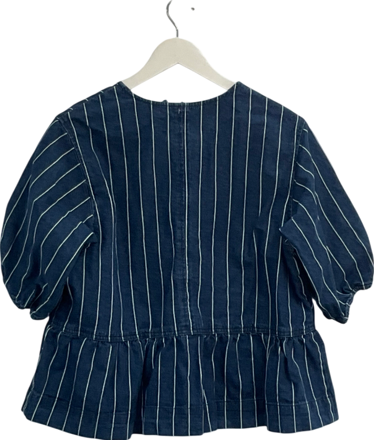 SimplyBe Striped Blue Tie Front Denim Peplum Blouse UK 16