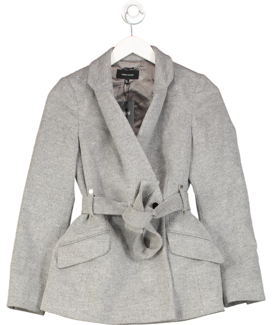 Karen Millen Grey Investment Notch Neck Short Coat UK 6