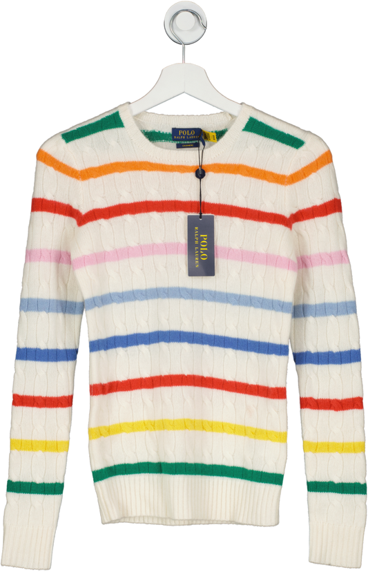 Polo Ralph Lauren Cream Striped Cable-knit Cashmere Jumper BNWT UK XS