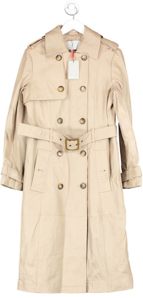 Oasis Beige Natural Leather Trench Coat UK L