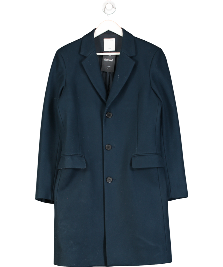 Sandro Blue Single Breasted Wool Cashmere Coat UK M