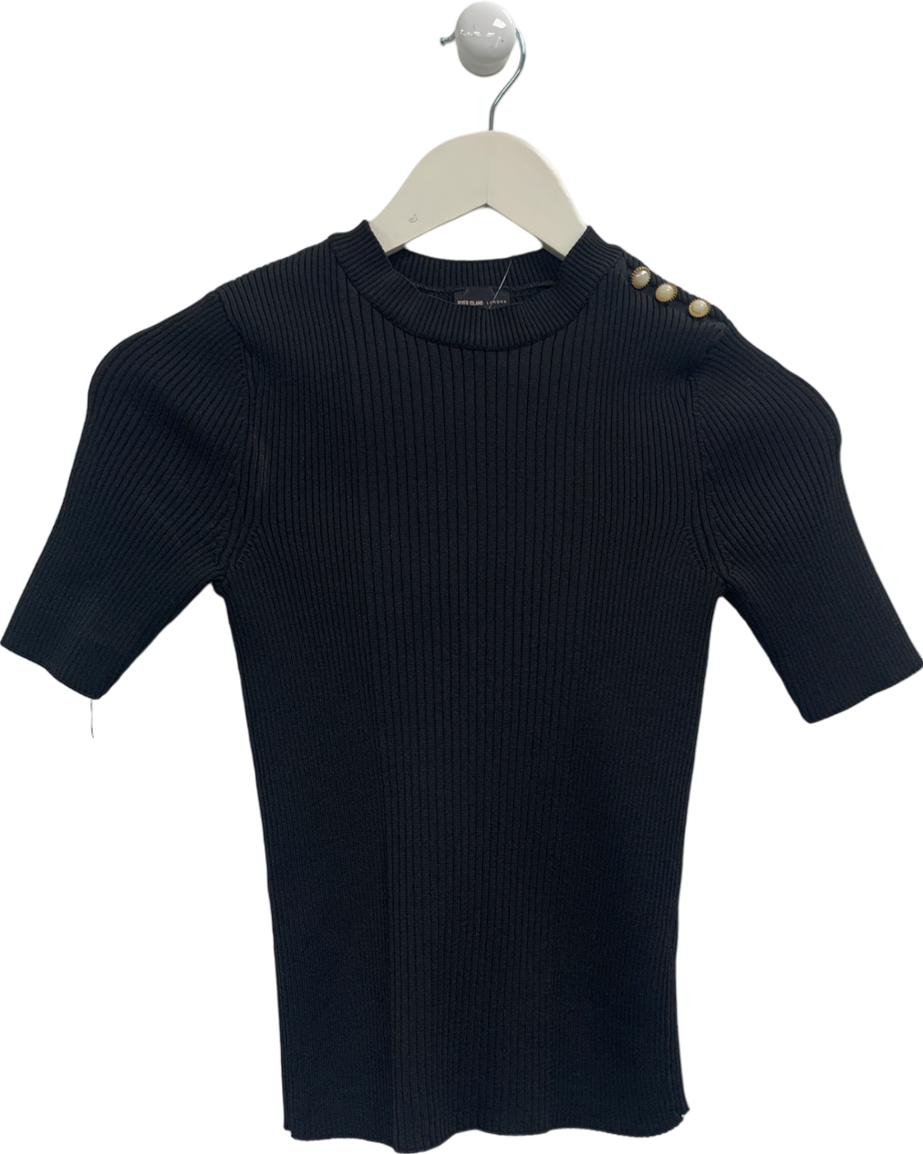 River Island Button Detailed Black Top UK 8