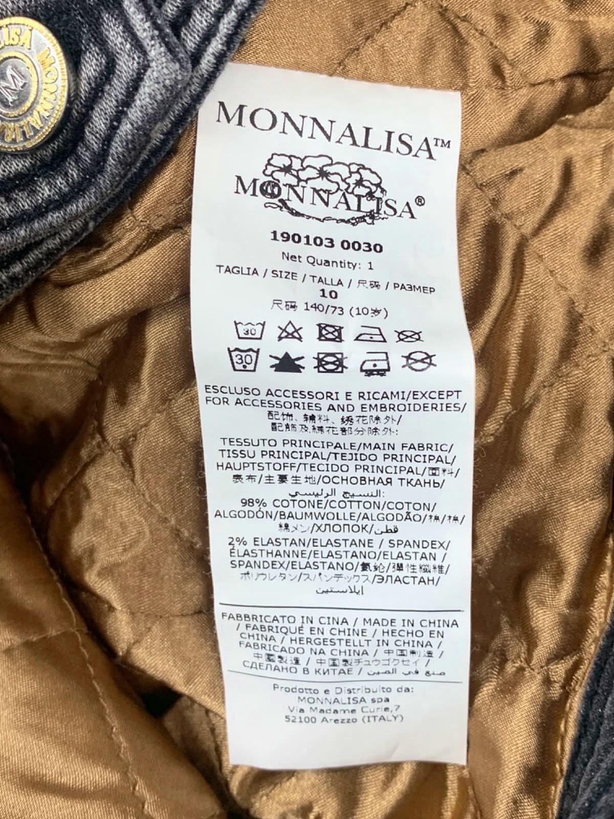 Monnalisa Grey Denim Jacket with Leopard Print Fur Collar SZ  140cm 10 years