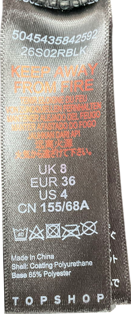 Topshop Black Faux Leather Short With Tie Belt UK 8