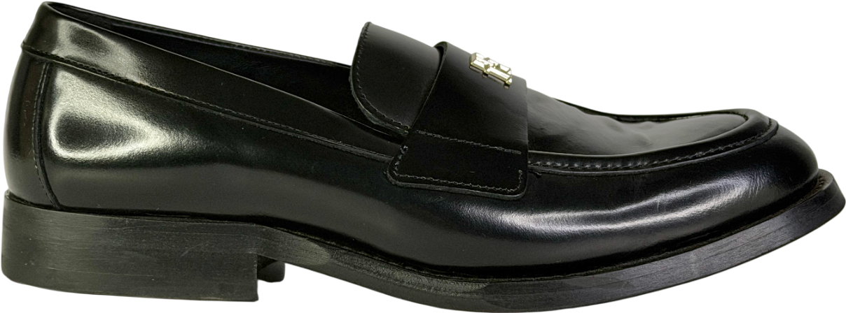 Tommy Hilfiger Black Th Monogram Leather Loafers UK 4 EU 37 👠