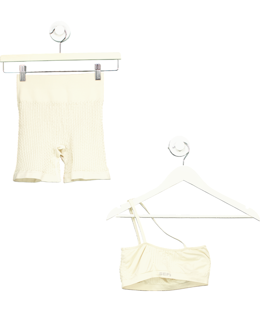 Sefi Beige Waffle Crop Top And Shorts UK XS