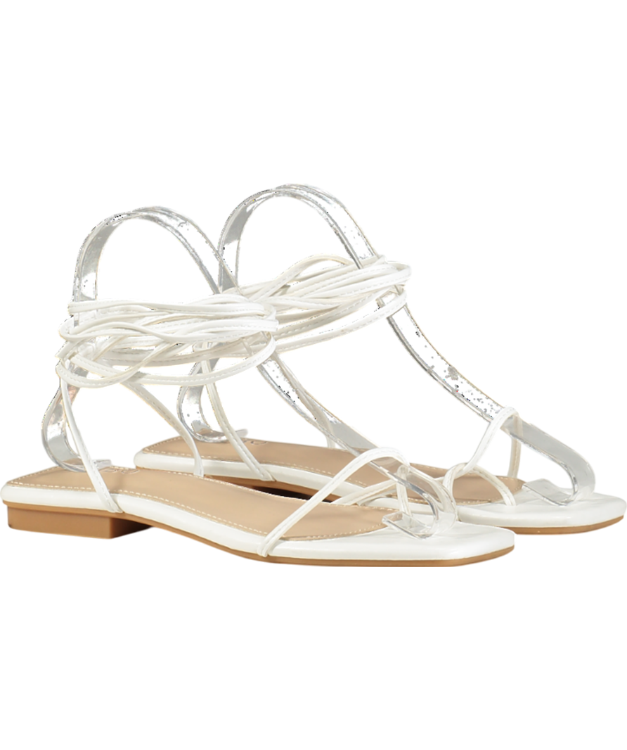 bebo White Dolli Tie Leg Flat Sandals UK 4 EU 37 👠