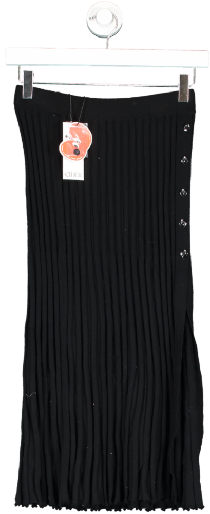 Cider Black Solid Pleated Split Knitted Midi Skirt UK XS