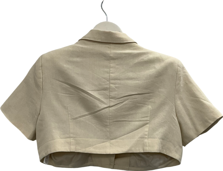 PrettyLittleThing Beige Linen Look Short Sleeve Cropped Blazer UK 10