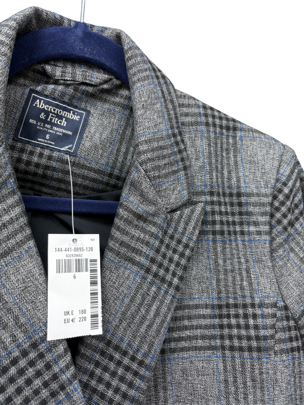 Abercrombie & Fitch Grey Double Breasted Check Blazer UK 6