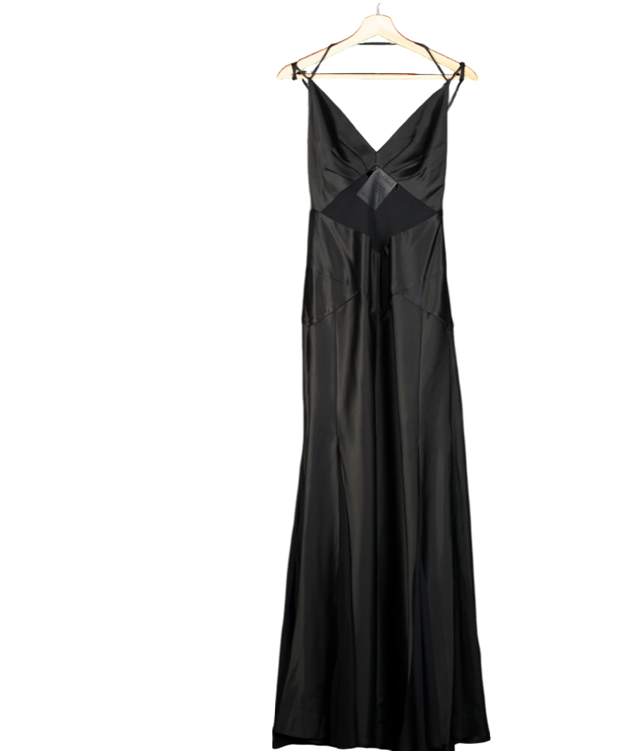 Shona Joy Black Satin Mesh Detail Maxi Dress UK 10