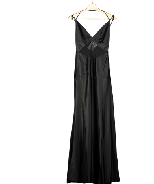 Shona Joy Black Satin Mesh Detail Maxi Dress UK 10