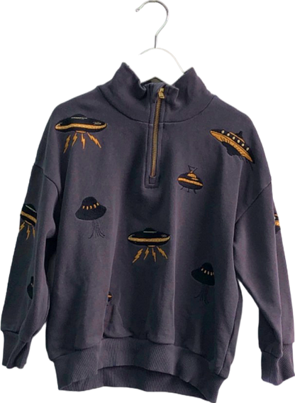 Mini Rodini Black UFO Half-Zip Sweatshirt EU 116 -5/7Years